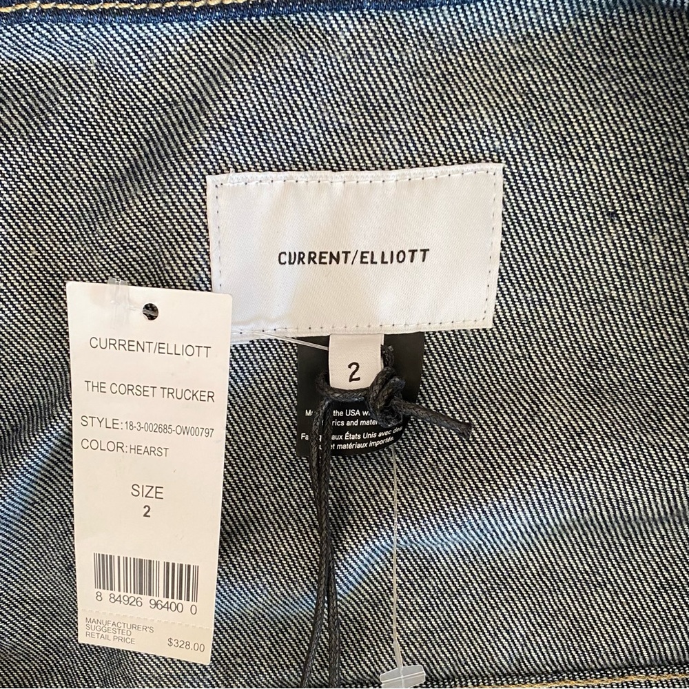 CURRENT ELLIOTT SIZE 2 ( MEDIUM)  CORSET TRUCKER JACKET IN HEARST DARK BLUE WASH - Picture 10 of 14
